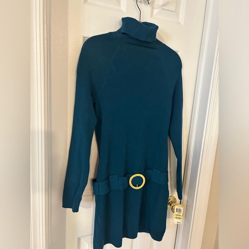 Macys INC turtle neck sweater dress in turquoise size medium with tags